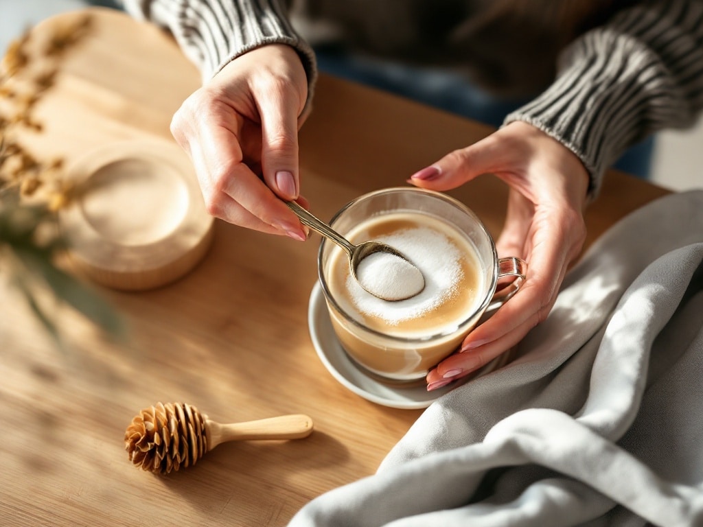 Collageen poeder mengen in koffie als dagelijks supplement ritueel
