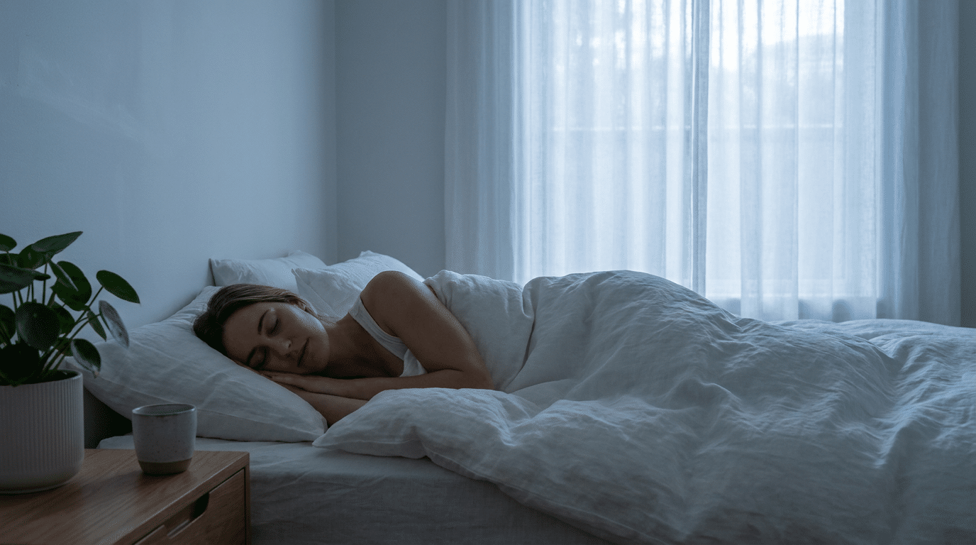 Vrouw die rustig slaapt, magnesium bisglycinaat ondersteunt diepe slaap