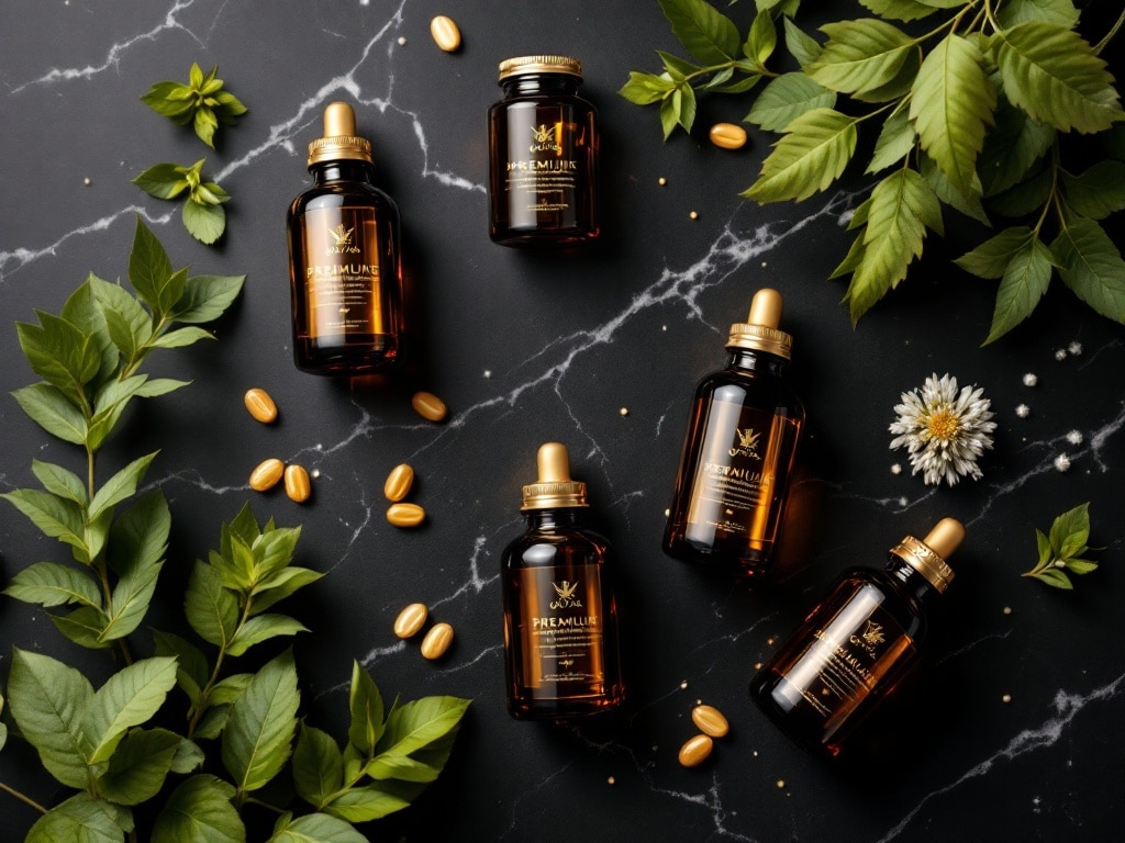 Premium supplementen in amber glazen flessen voor optimale kwaliteit