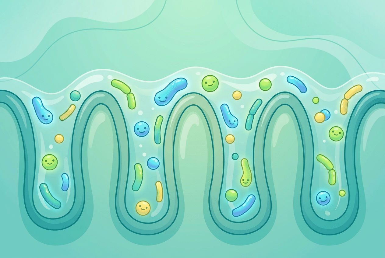 Illustratie van een gezonde darmflora met goede bacterien