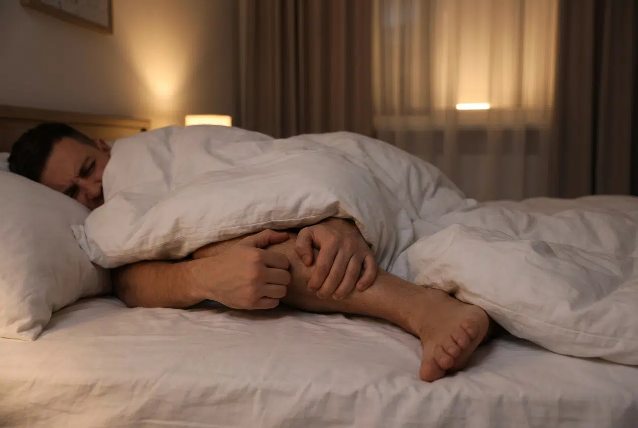 Persoon met nachtelijke kuitkramp in bed