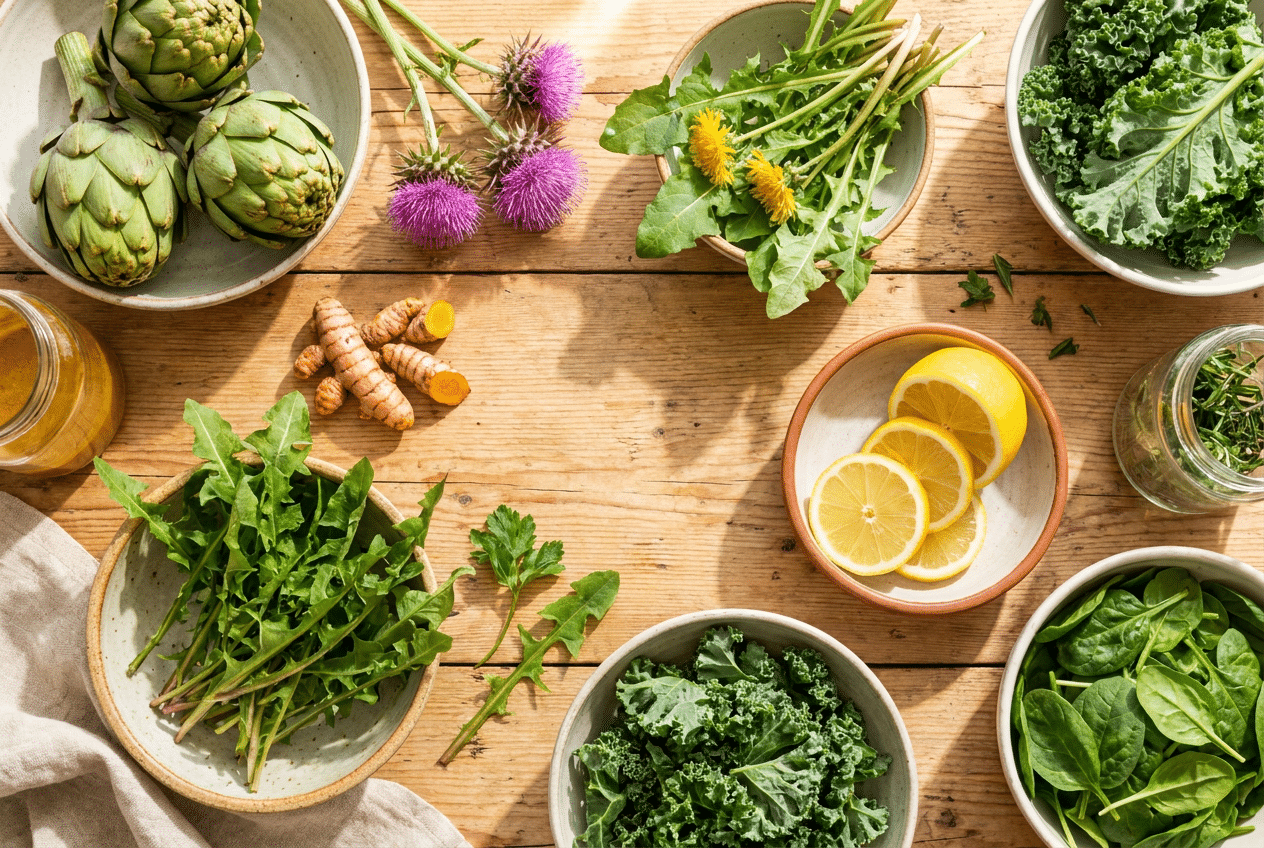 Natuurlijke ingredienten die de lever ondersteunen zoals artisjok en mariadistel