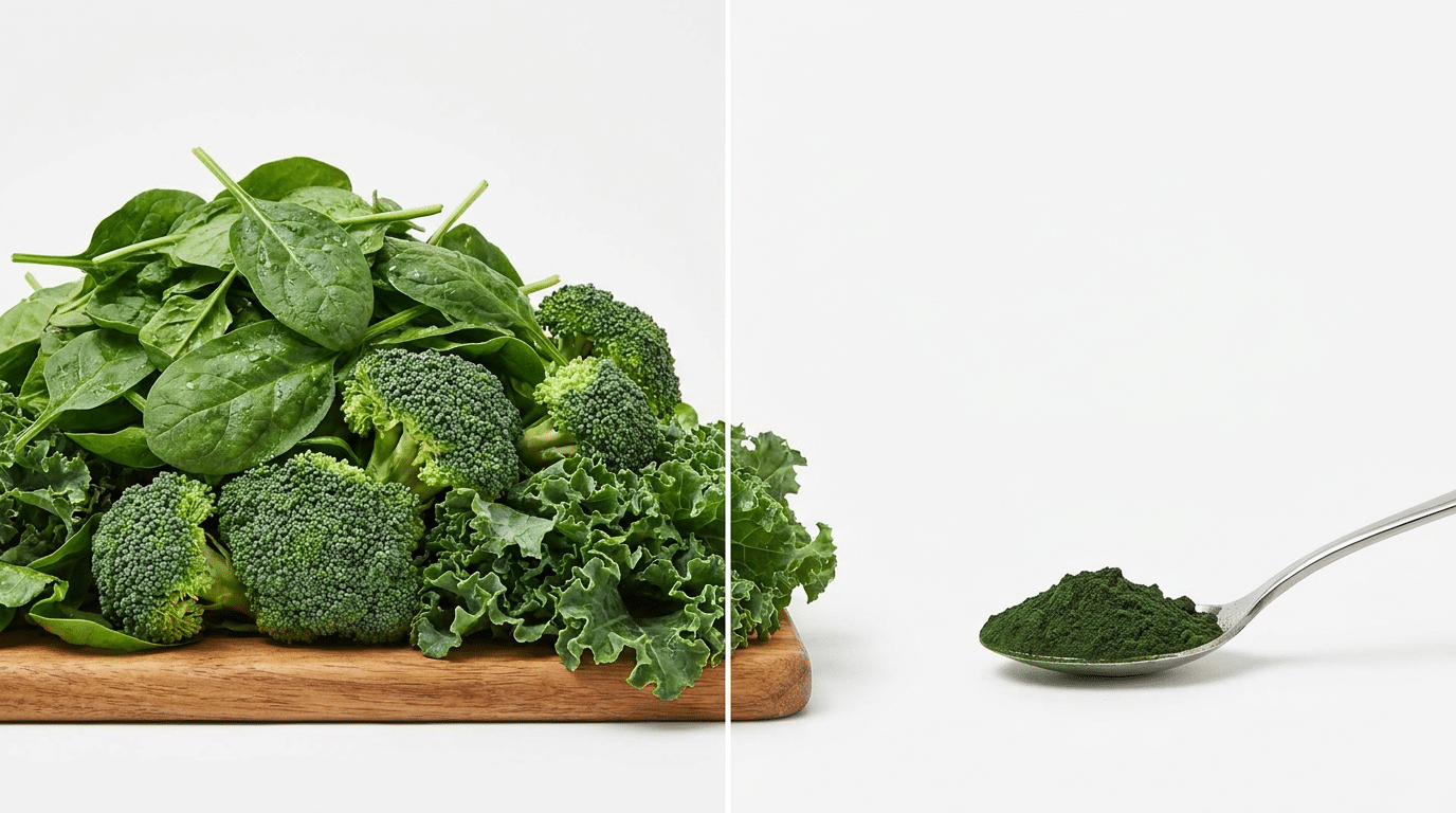 Verse groente vergeleken met geconcentreerd greens poeder