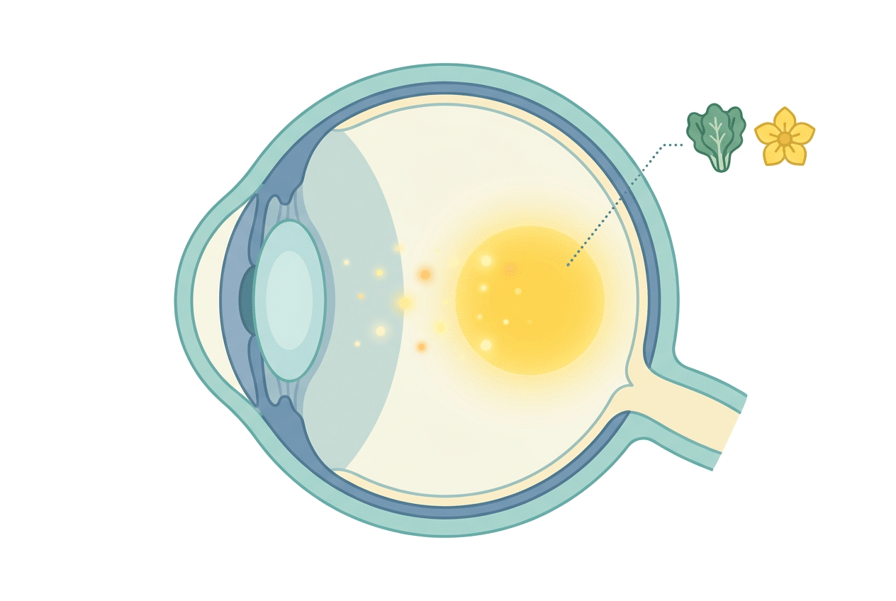 Illustratie van de macula met geel maculapigment in het oog