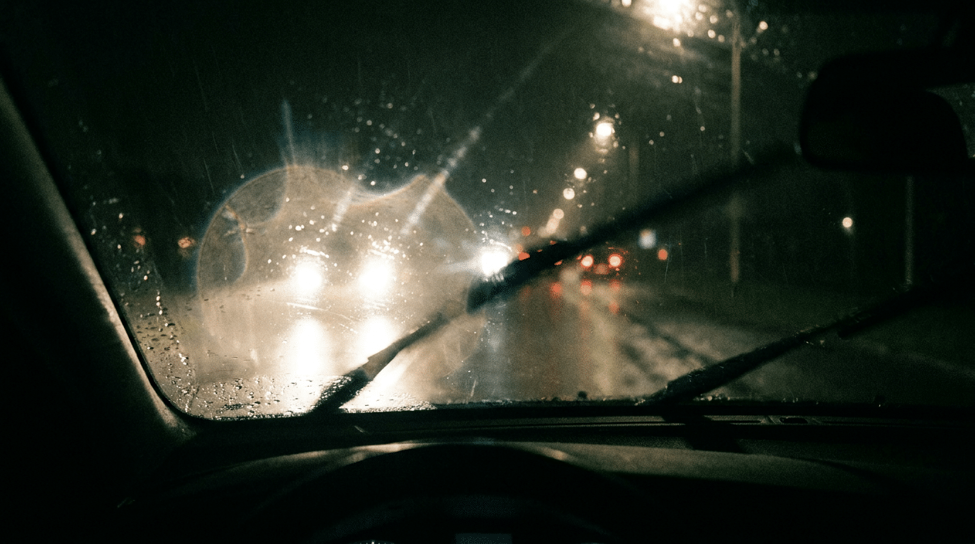 Slecht zien in het donker tijdens autorijden met verblindende koplampen