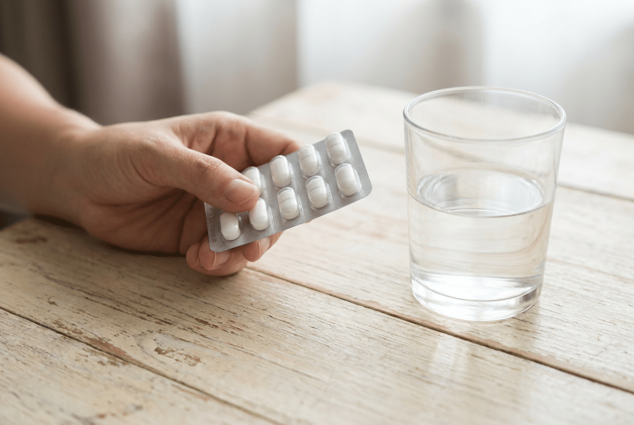 Antibioticapillen naast een glas water