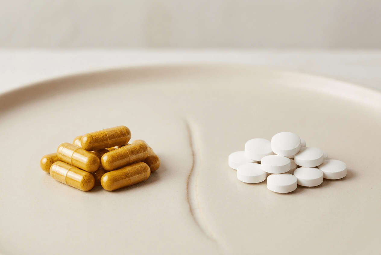 Kurkuma capsules vergeleken met ibuprofen tabletten