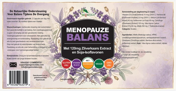 Menopauze Balans - Volledig productlabel met ingrediënten en doseringen