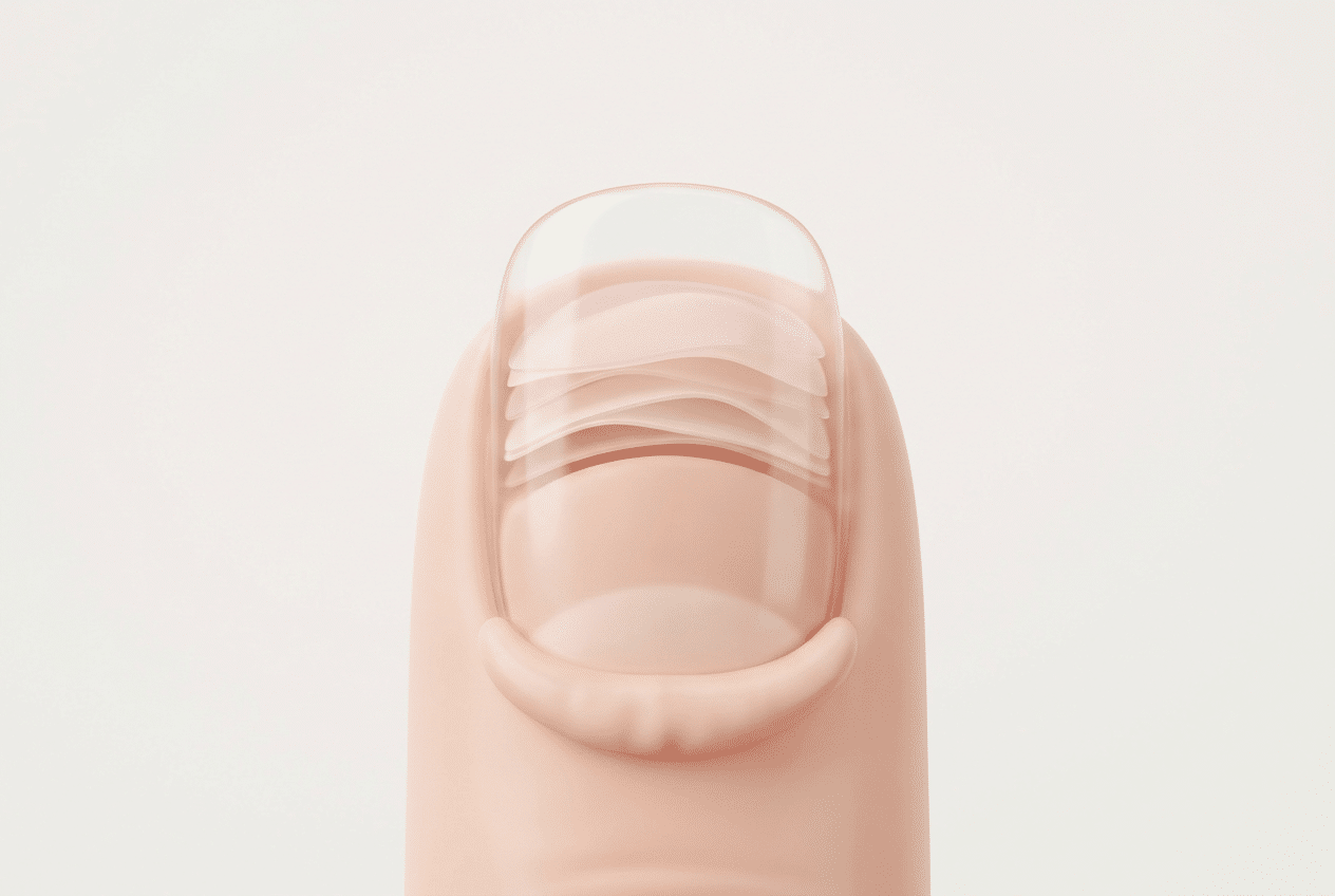 Doorsnede van een nagel met keratinelagen en nagelbed