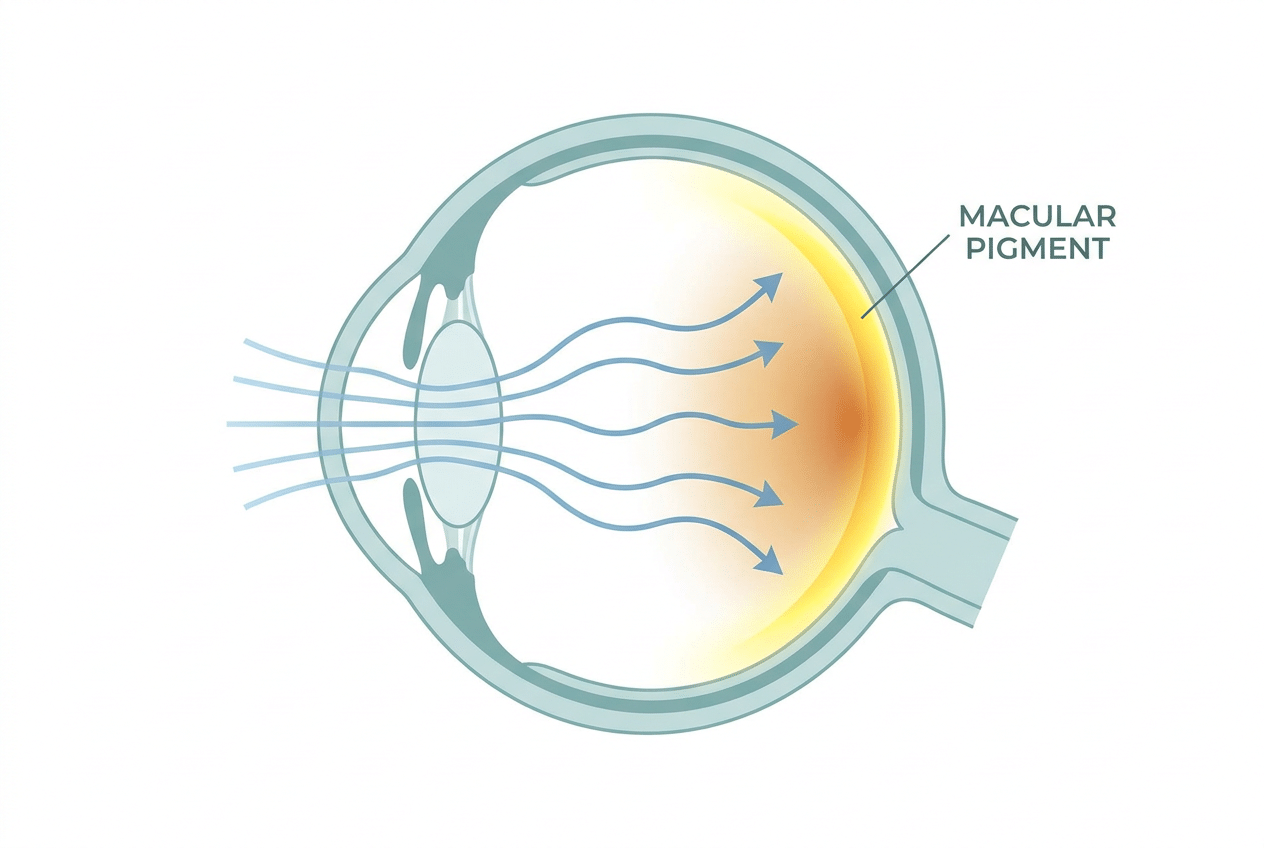 Maculapigment met luteine en zeaxanthine absorbeert blauw licht in het oog