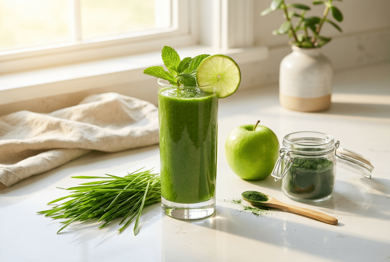 Groene detox smoothie met chlorella en verse ingredienten