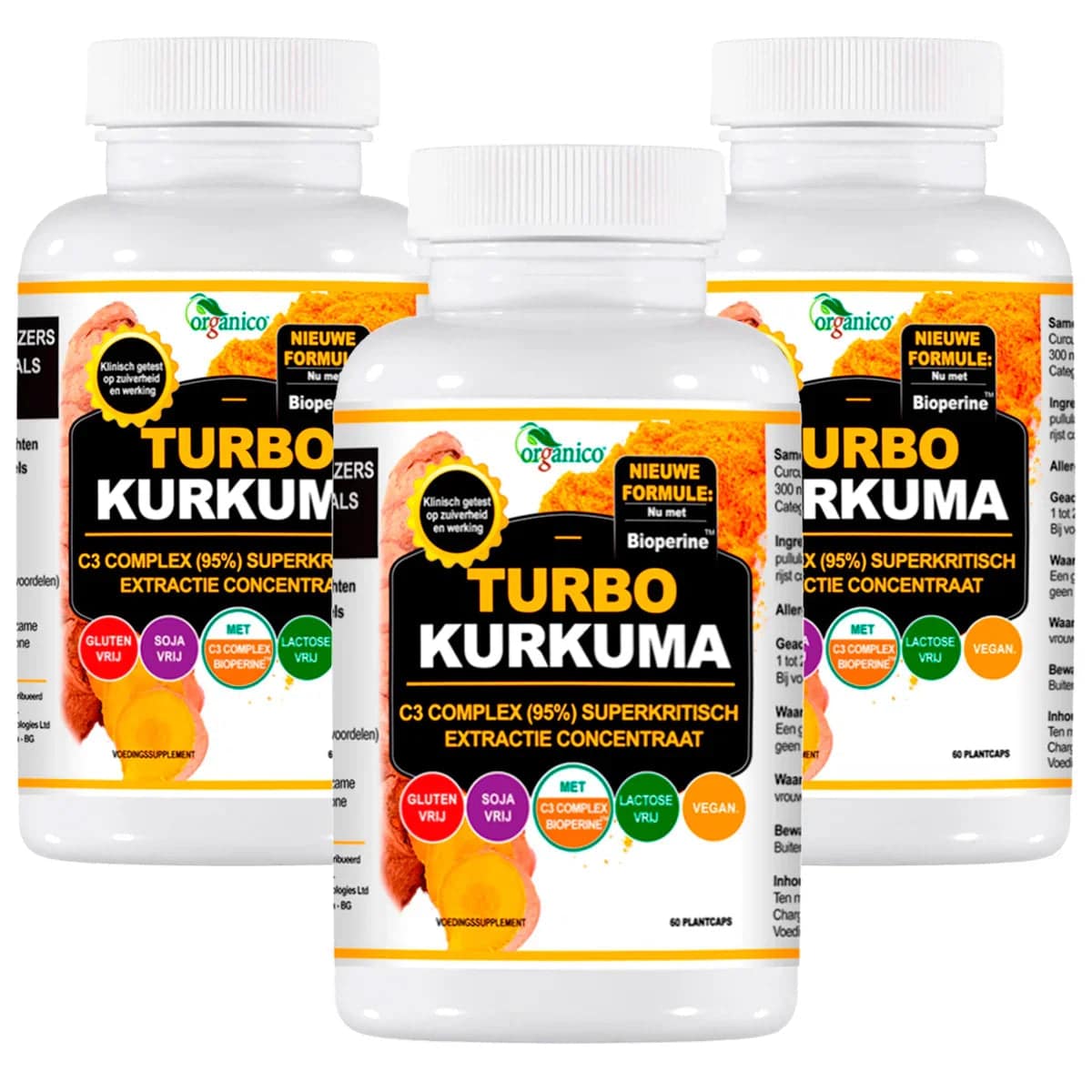 Drie potten Organico Turbo Kurkuma