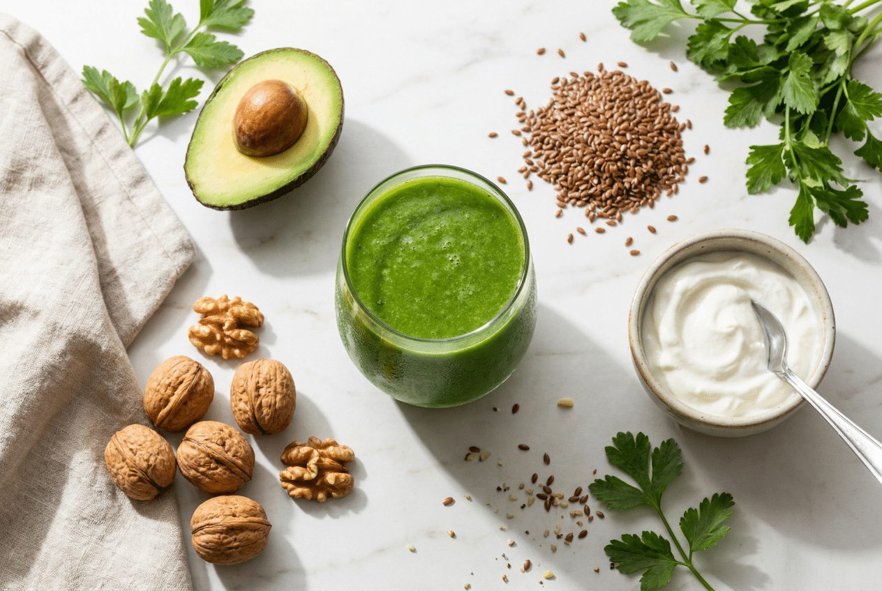 Greens met avocado, noten en zaden voor betere opname